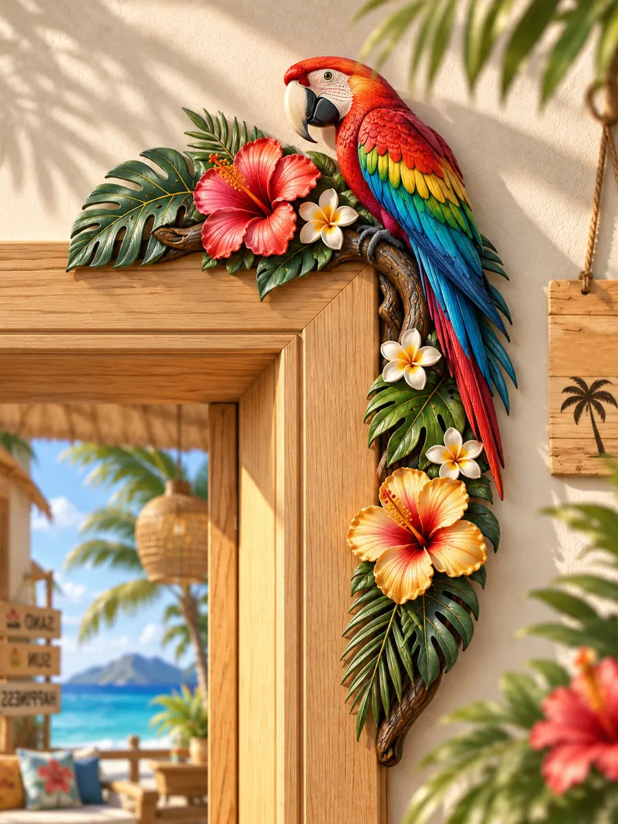 Tropical Parrot Door Frame Decor – Wooden Island Accent