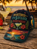 Retirement Tropical Parrot, Cocktail & Island Sunset Baseball Cap