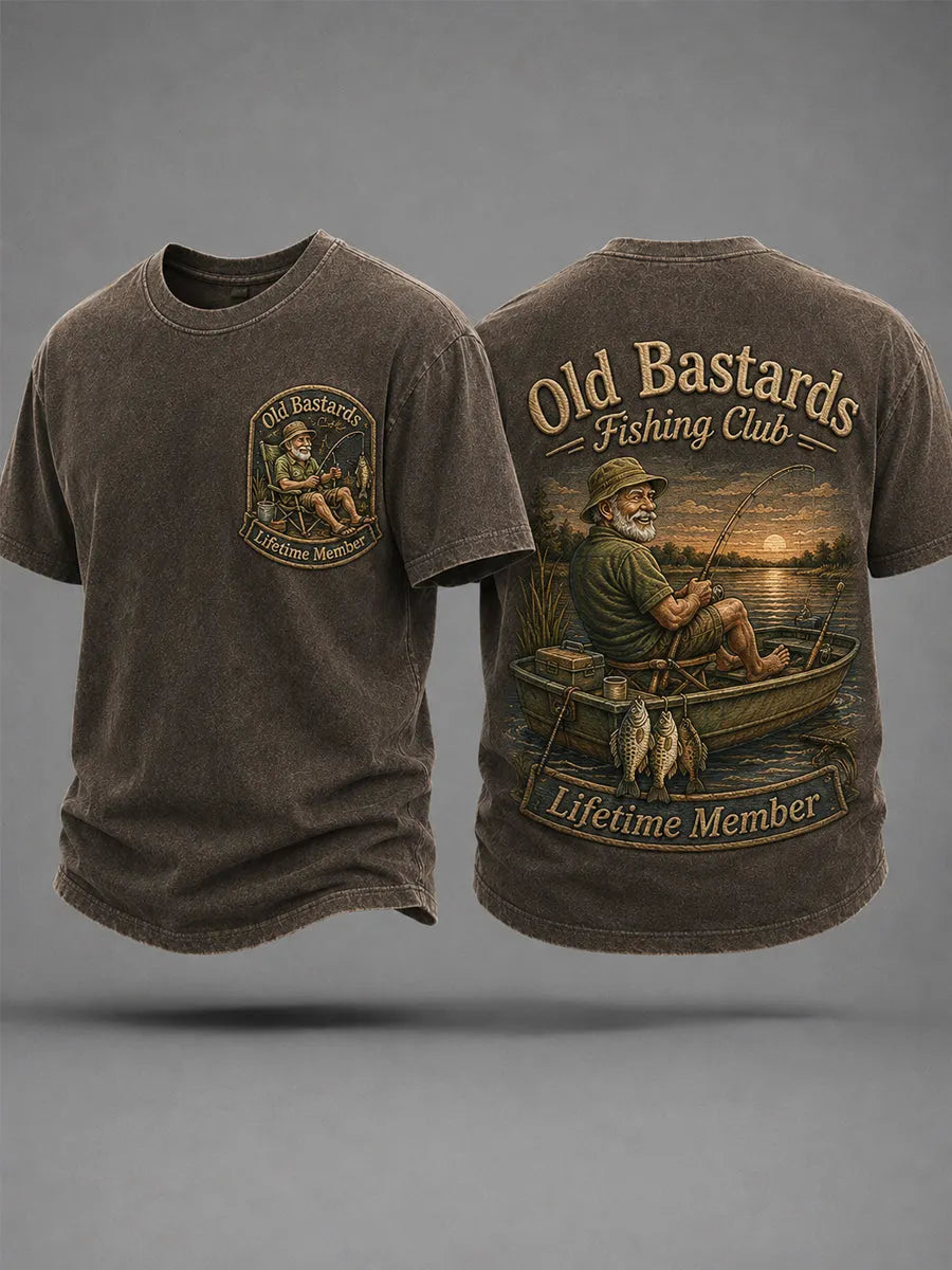 Men's Funny Old Bastards Fishing Club Lifetime Member Print Casual Tee