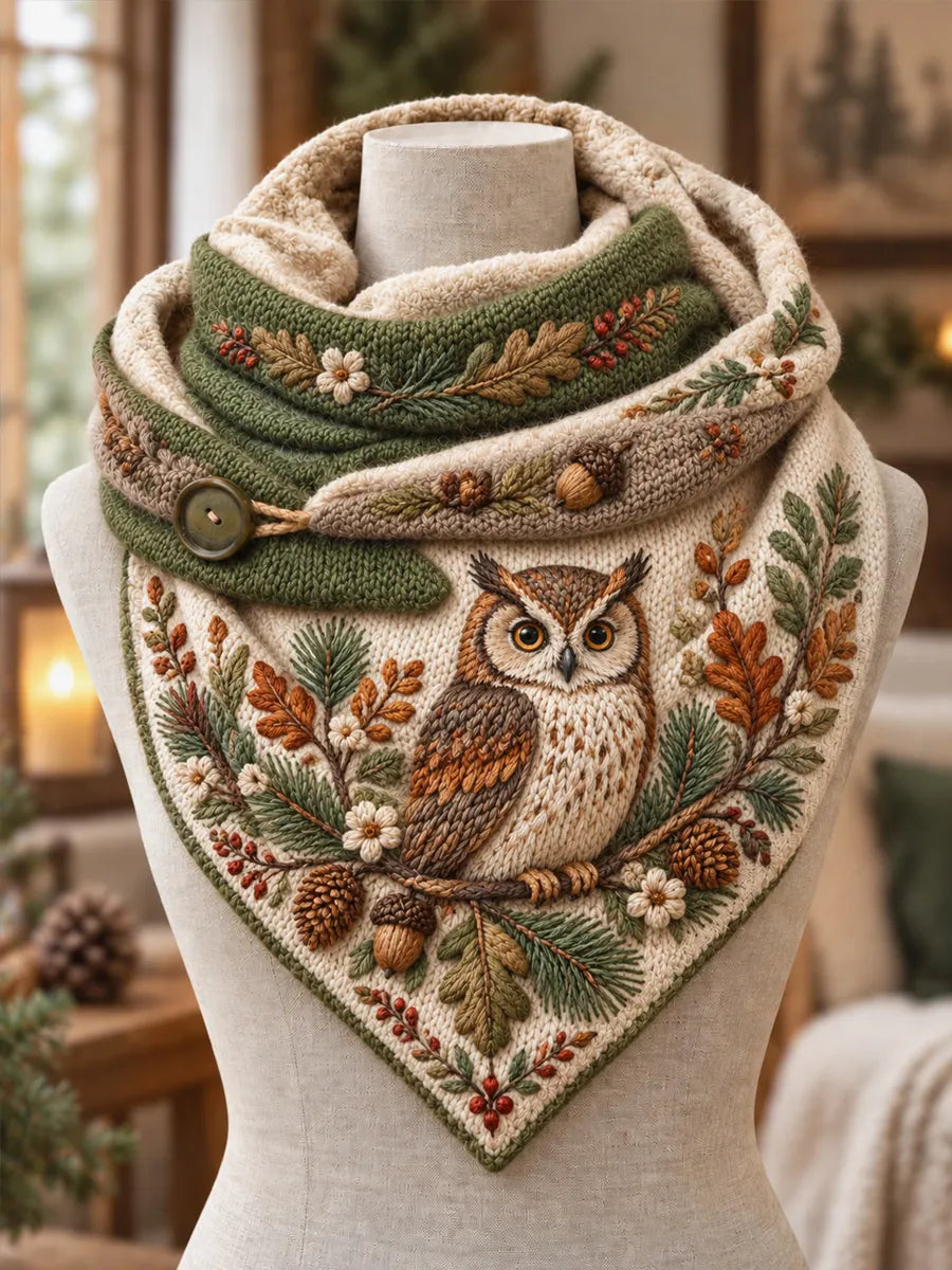 Women's Autumn Owl Plush Triangle Scarf