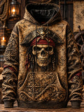 Men's Vintage Pirate Skull Art Print Casual Hoodie