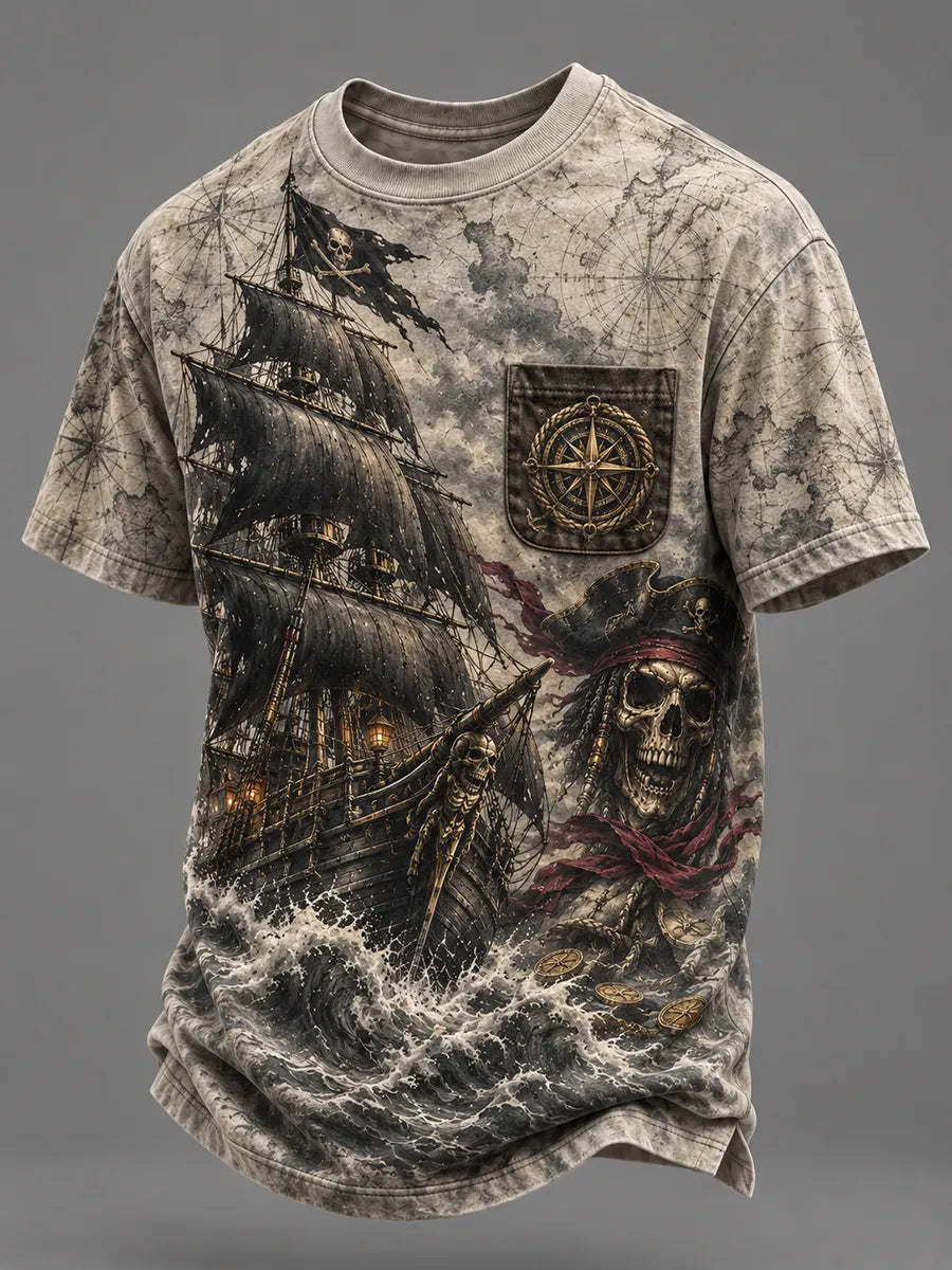 🏴‍☠️💀"Cursed Galleon" Pirate Map & Skull Vintage Tee⚓