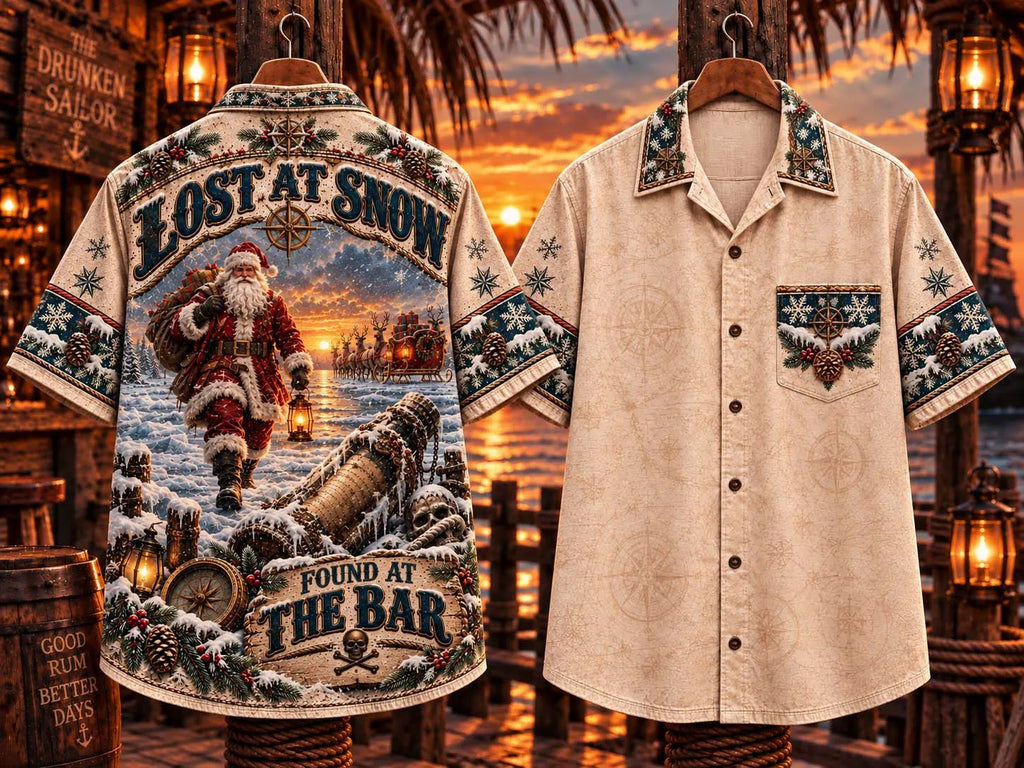 ❄️ Lost At Snow Santa Claus Walking with Reindeer Sleigh Hawaiian Shirt 🏴‍☠️