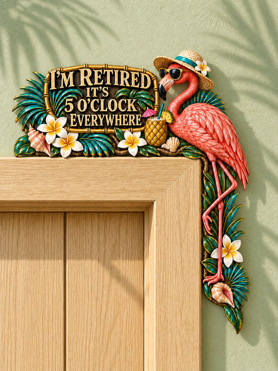 Flamingo & Plumeria Retirement Door Frame Corner Decor