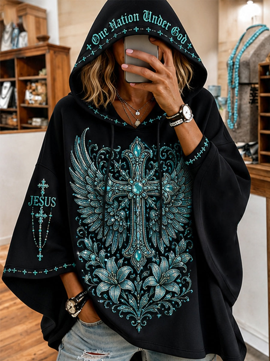 Women's One Nation Under God Cross-Print Hoodie