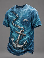 🌊"Deep Sea Anchor" Ocean Chain Vintage Blue Tee⚓