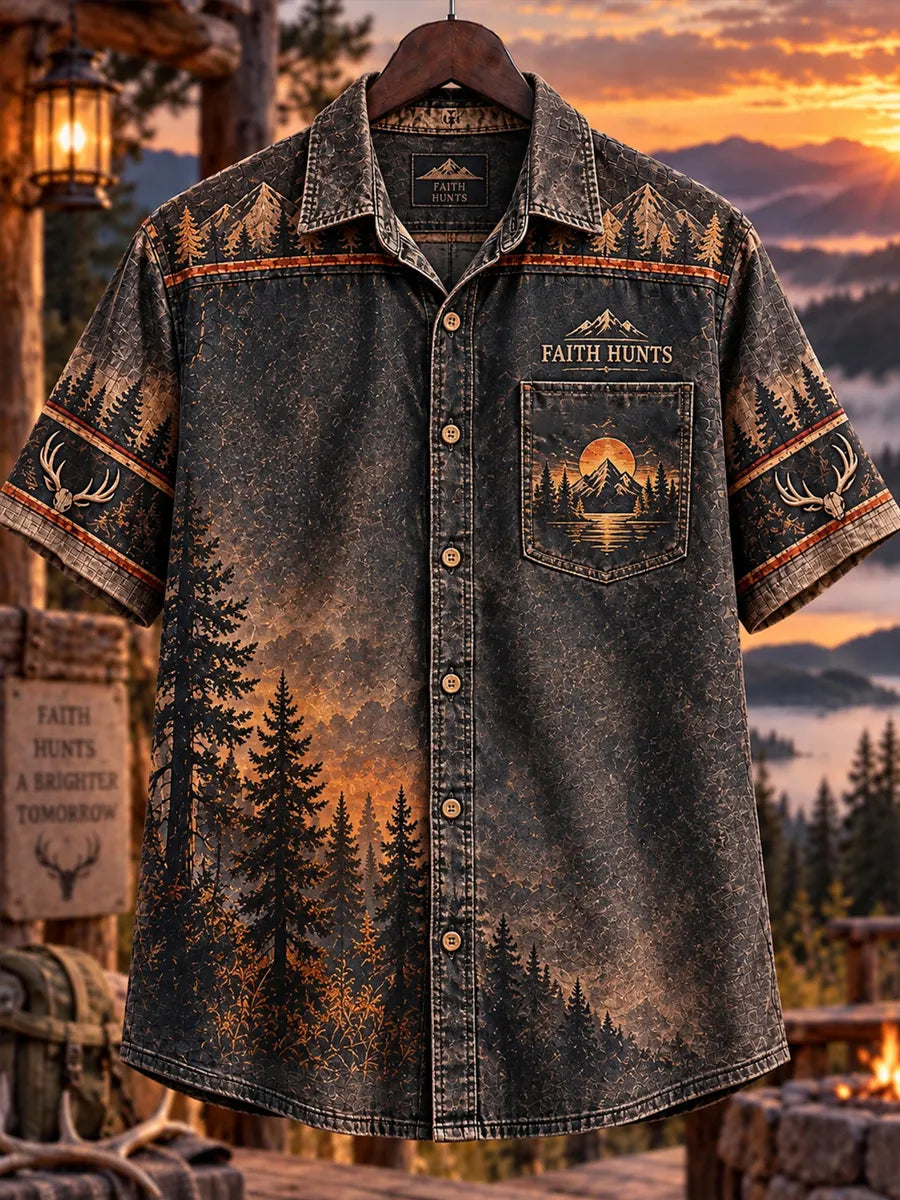 Retro Deer Hunting Culture Art Print Casual Shirt