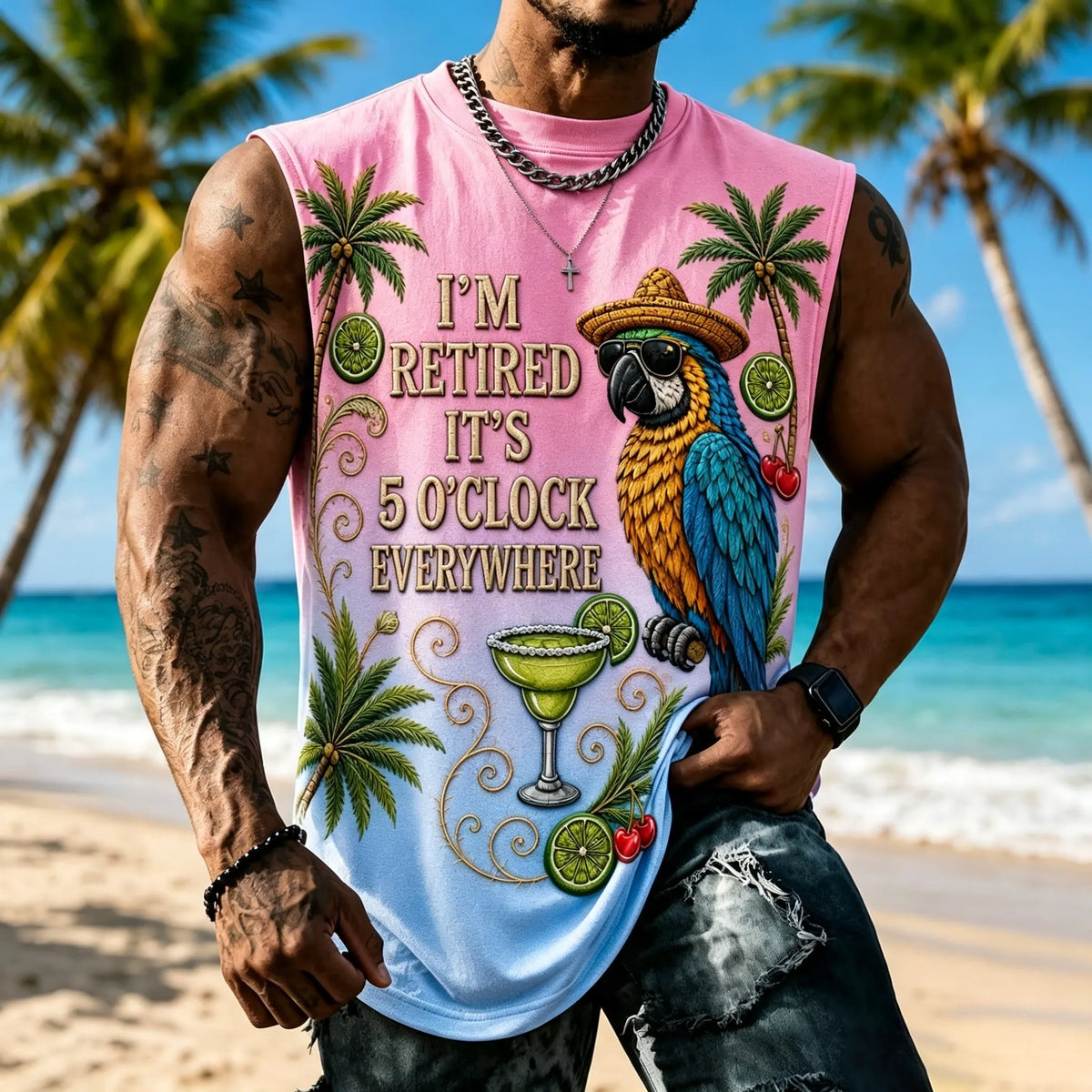 Men's I'm Retired It's 5 O'clock Everywhere Parrot Vests