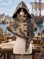 💀 Crimson Pirate Captain Hooded Cape – Baroque Skull & Golden Filigree Gothic Cloak