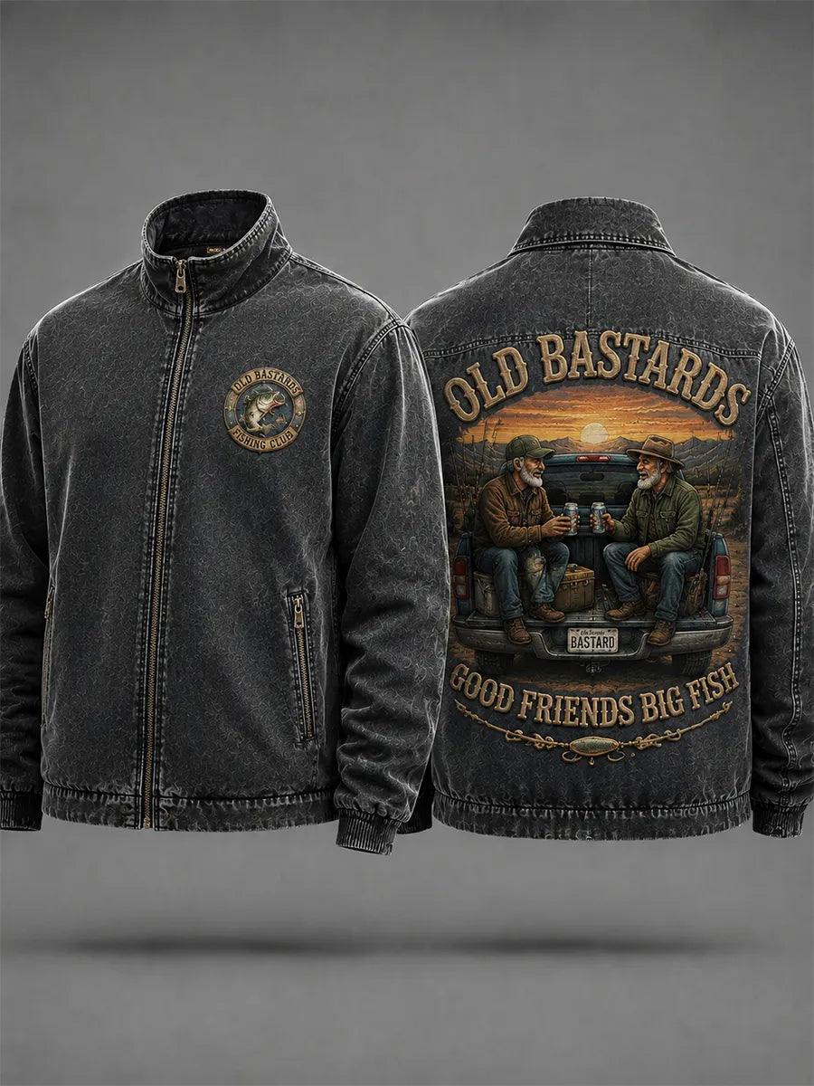 Men's Funny Old Bastards Fishing Club Lifetime Member Print Zip-Up Hoodie