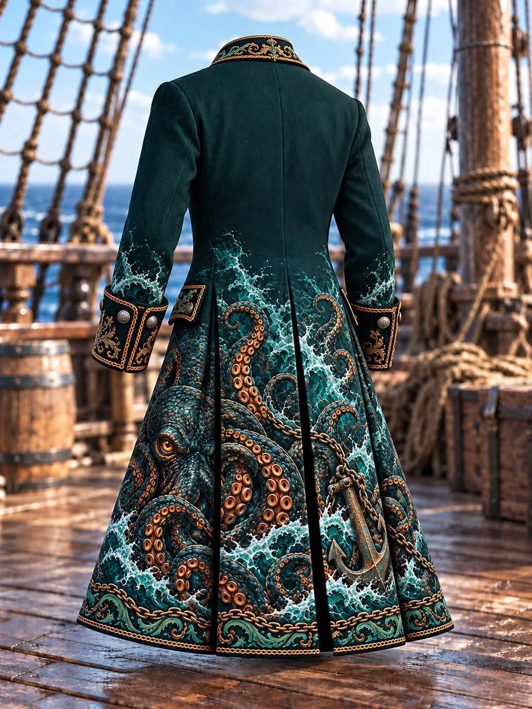 🌊 Deep Sea Ocean Waves & Kraken Tentacles Pirate Coat