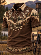 Men's Retro Hunting Culture Print Casual Short Sleeve Polo Shirt
