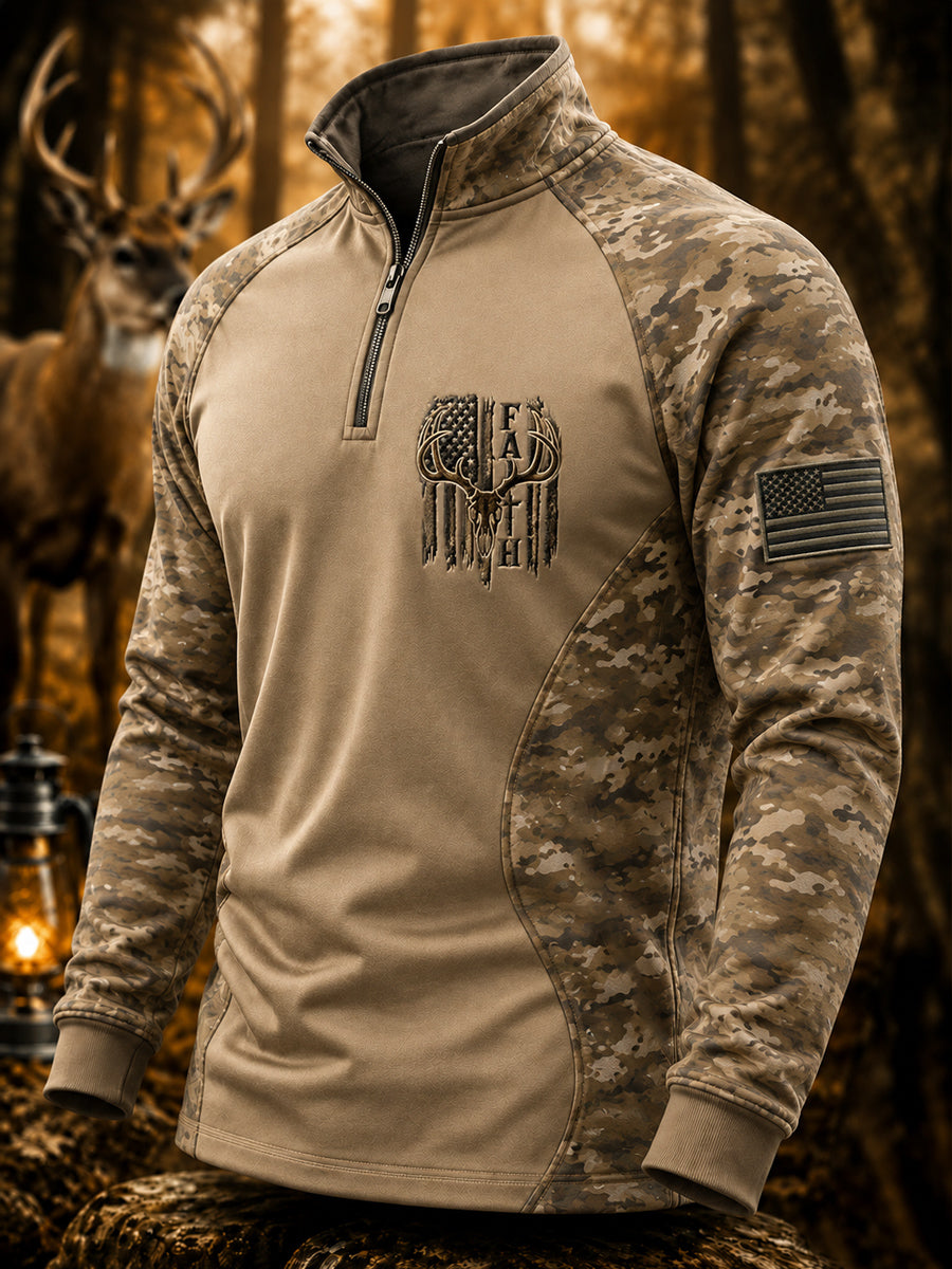 Men's Retro Hunting and Faith Casual Zipper Sweatshirt