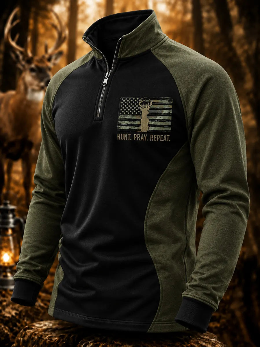Men's Retro Hunting and Faith Casual Zipper Sweatshirt