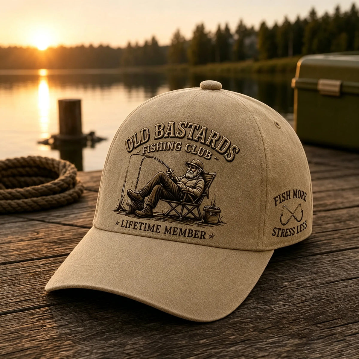 Unisex Funny Old Bastards Fishing Club Lifetime Member Print Hat