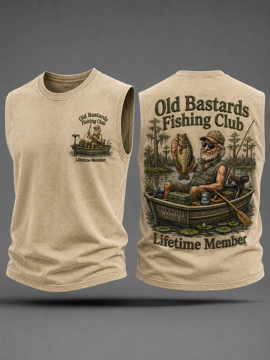 Men's Funny Old Bastards Fishing Club Lifetime Member Print Casual Tank Top
