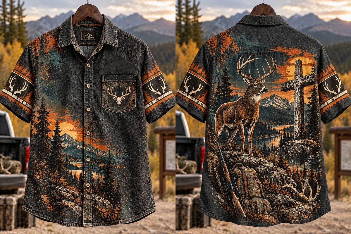Retro Deer Hunting Culture Art Print Casual Shirt