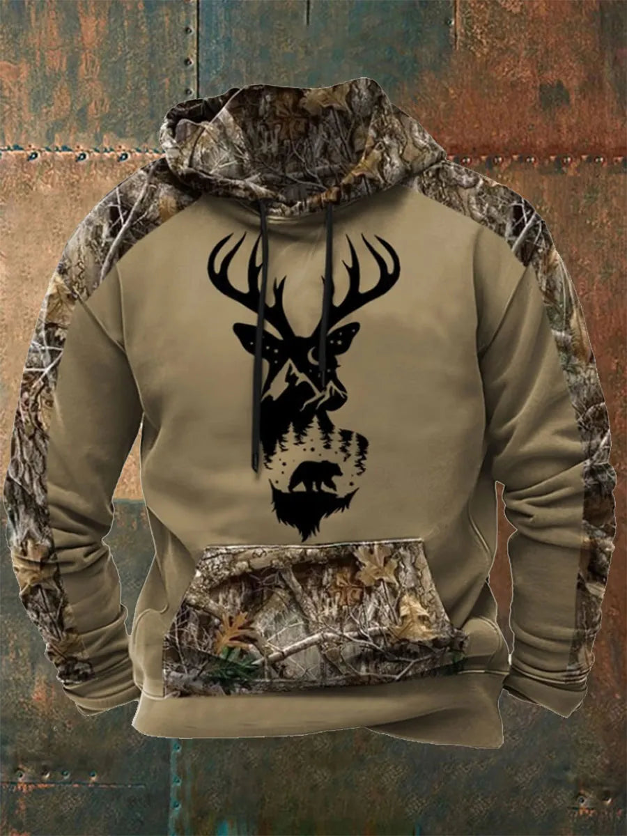 Men's Western Deer Head 3D Camouflage Oversized Hoodie