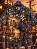 Vintage Pirate Skeleton Tavern Sunset Men’s Short Sleeve Shirt