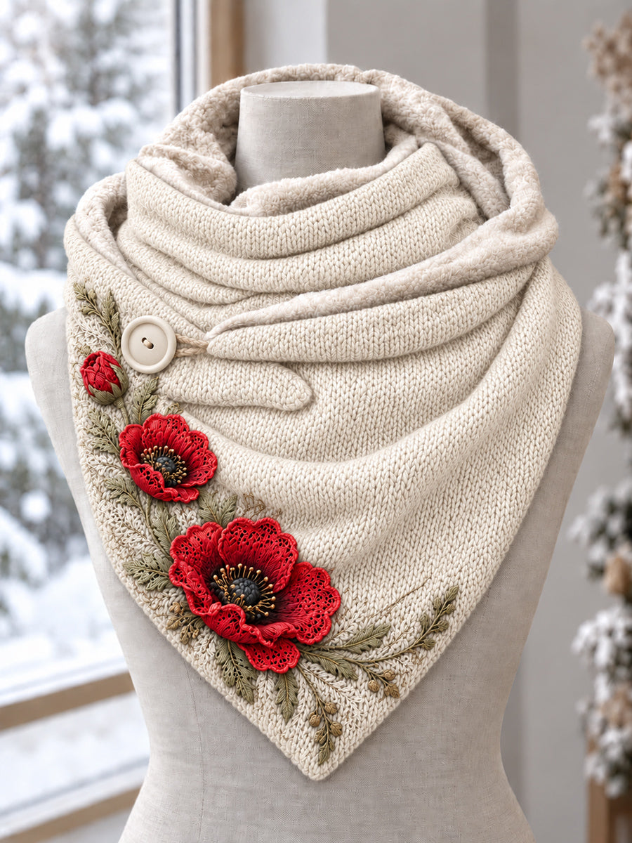 Women's Red Poppy Flower Casual Triangle Scarf