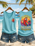 Women's I'm Retired It's 5 O'clock Everywhere Parrot Print Casual V-Neck Vest