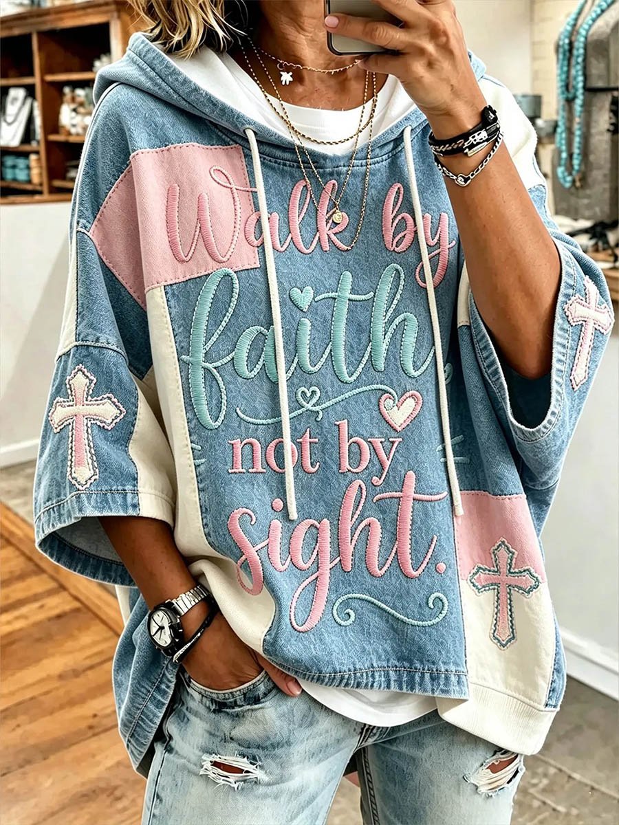 Women's Casual Hoodie with Faith Slogan Print