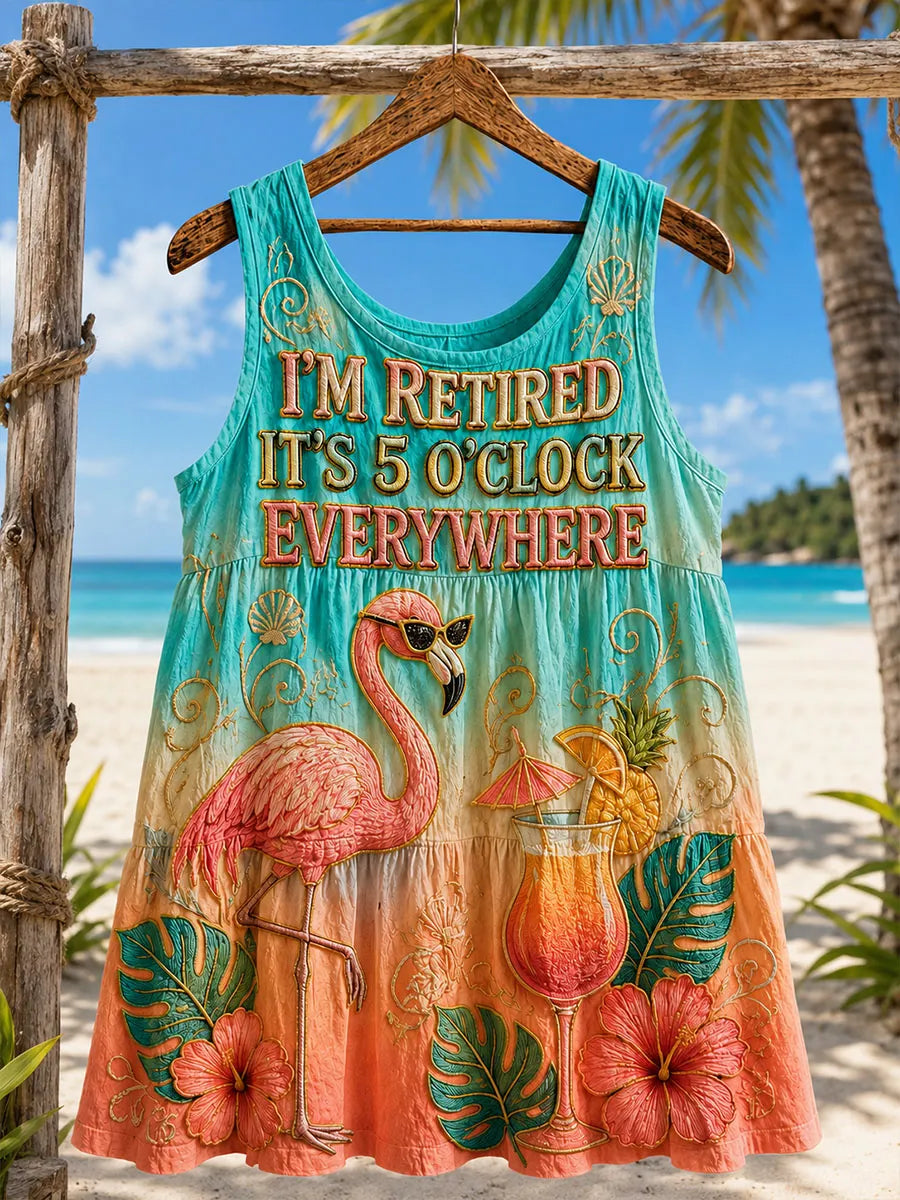 I’m Retired It’s 5 O’Clock Everywhere Flamingo Cocktail Tropical Women’s Tank Top