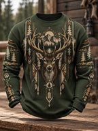 Retro Hunting Culture Print Crew Neck Sweatshirt