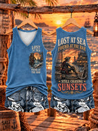 Women‘s "LOST AT SEA FOUND AT THE BAR STILL CHASING SUNSETS" V-Neck Tank Top