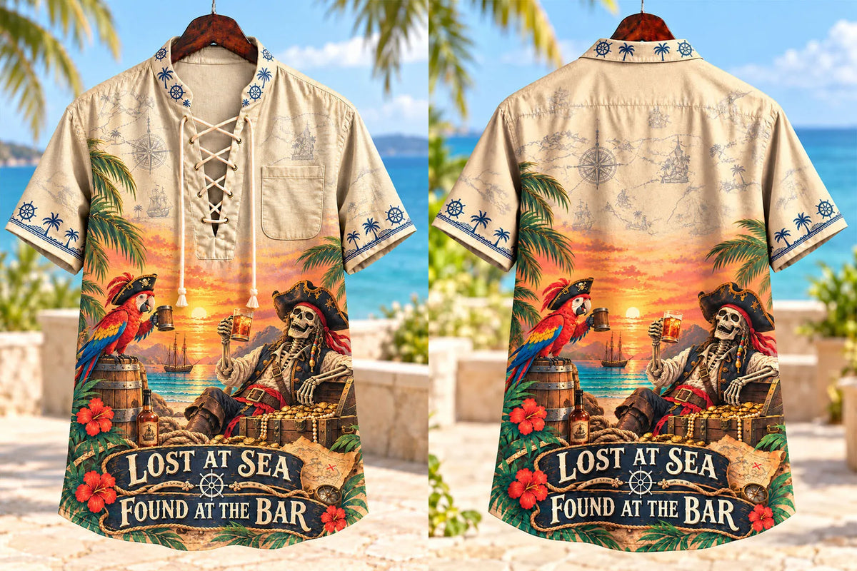 Pirate & Parrot Lace-Up Short Sleeve Shirt