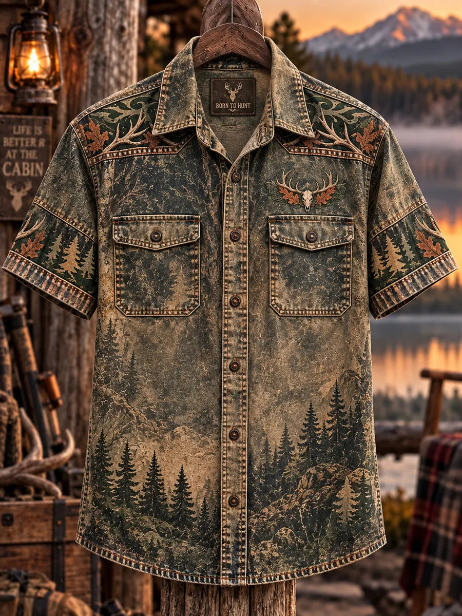 Men’s Vintage Hunting Culture Print Short Sleeve Shirt