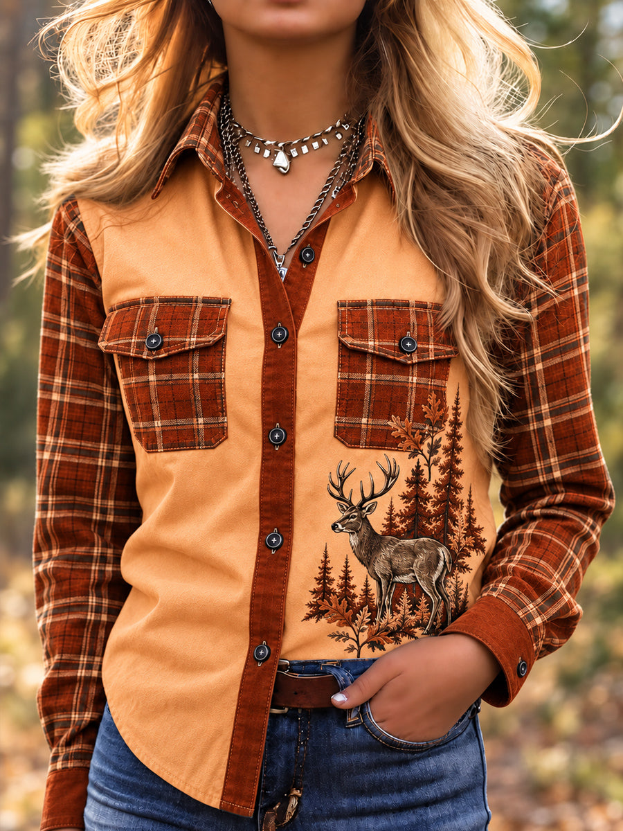 Women's Retro Hunting Culture Art Print Casual Long-Sleeve Shirt