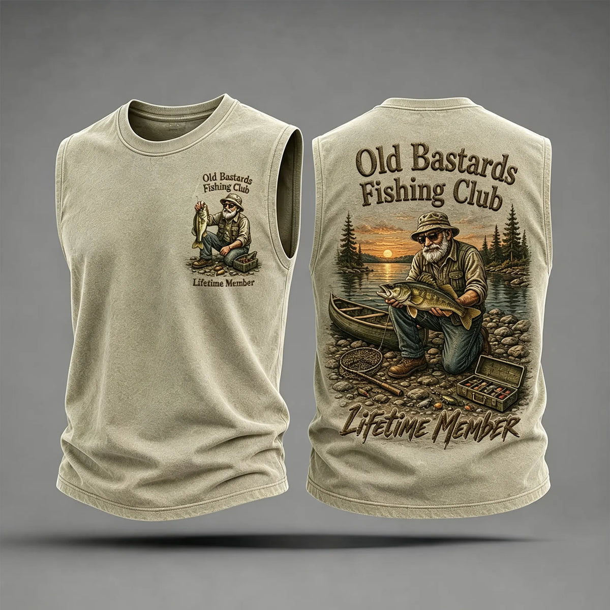 Men's Funny Old Bastards Fishing Club Lifetime Member Print Casual Tank Top