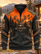 Men's Retro Hunting Culture Print Zip Sweatshirt