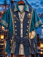 Men’s Pirate Anchor & Compass Print Short-Sleeve Button-Up Shirt