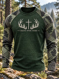 Men’s Vintage Retro Hunting Culture Print Long Sleeve T-Shirt
