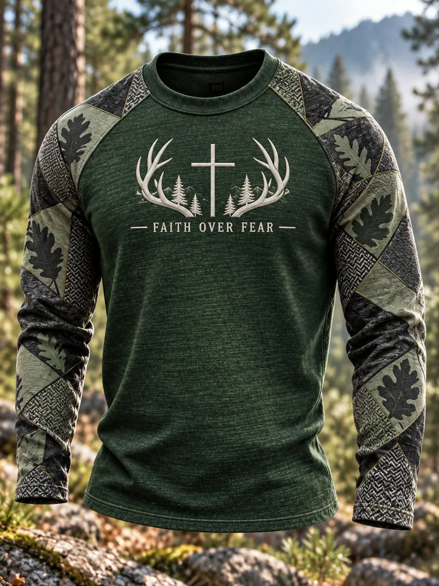 Men’s Vintage Retro Hunting Culture Print Long Sleeve T-Shirt