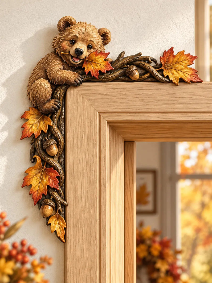 Autumn Bear Door Frame Decor – Wooden Fall Accent