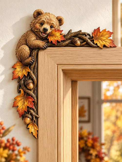Autumn Bear Door Frame Decor – Wooden Fall Accent