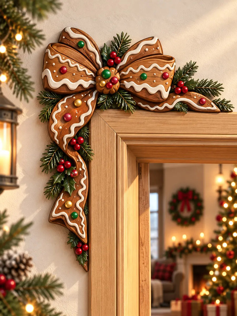 Gingerbread Bow Christmas Door Corner Decoration