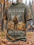 🌲 "Old Man Hunting In His Seventies" Camo Forest T-Shirt
