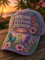 Retirement Tropical Sunset, Cocktail & Floral Baseball Cap