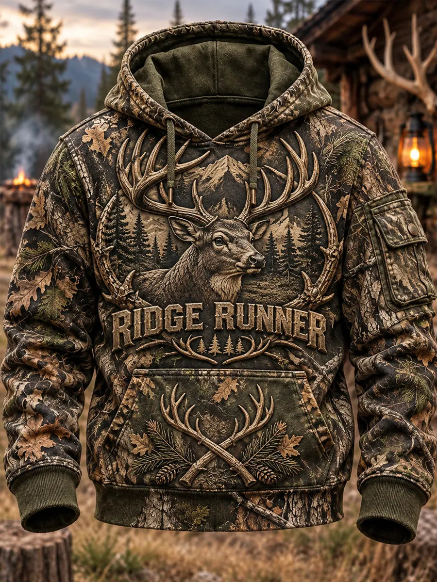 Retro Hunting Culture Print Casual Hoodie