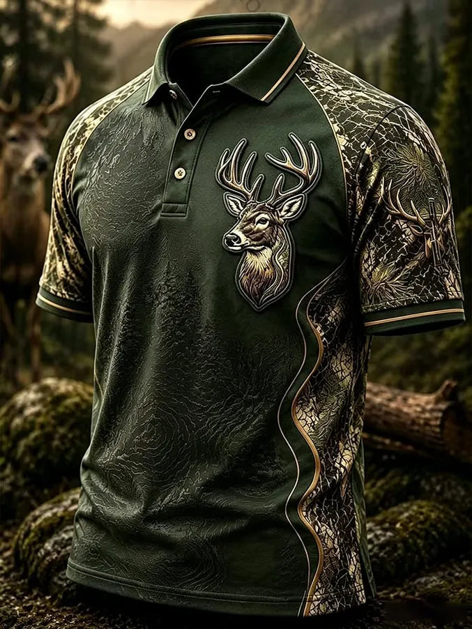 Men's Vintage Faith Traditional Reindeer Pattern Printed Short-Sleeve Top