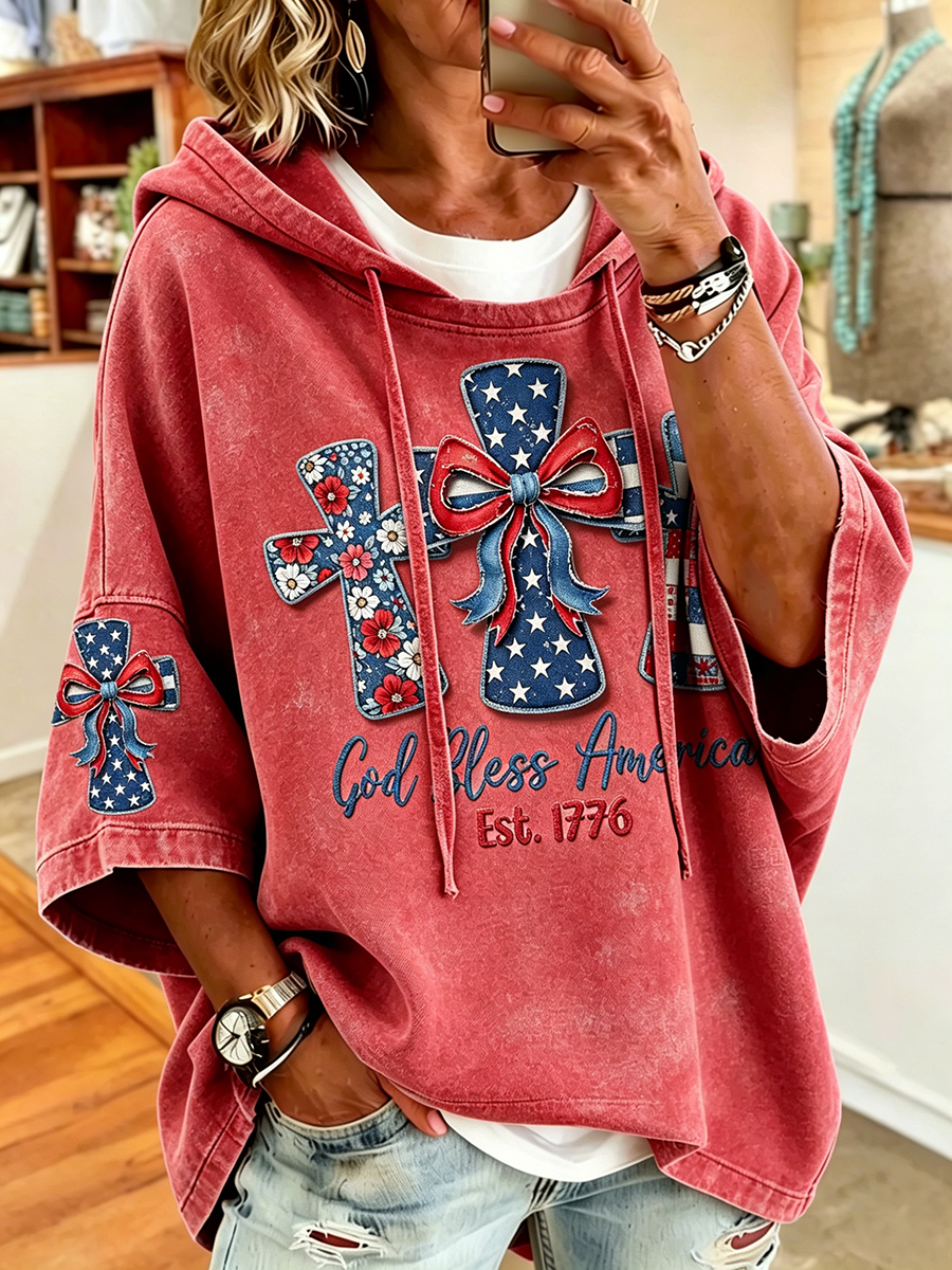 Women'S Retro Faith Cross Printed Hoodie
