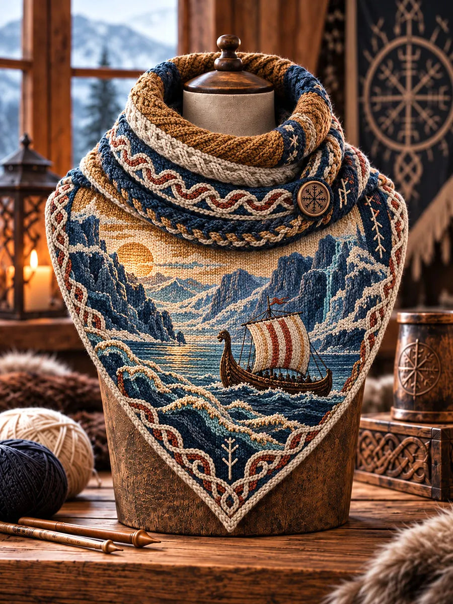 Viking Longship Fjord Triangle Scarf
