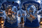 Moonlit Violin Pirate Woman Graphic T-Shirt
