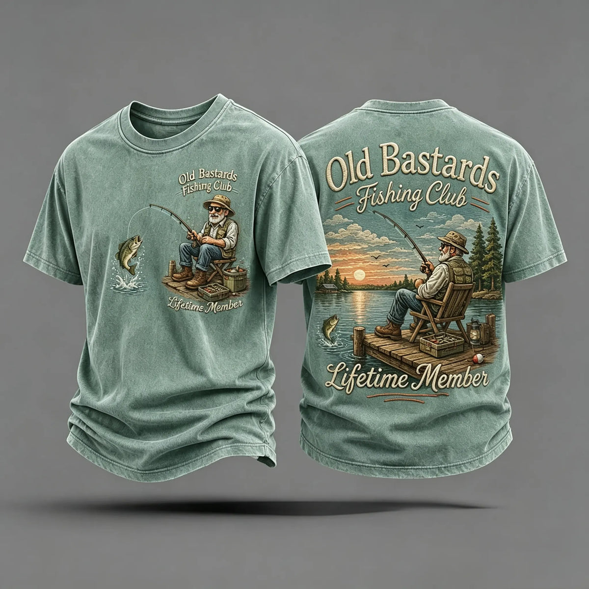 Men's Funny Old Bastards Fishing Club Lifetime Member Print Casual Tee