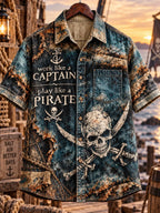 Men’s Retro Pirate Ocean Art Print Casual Shirt