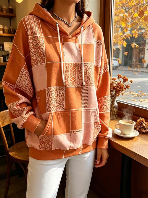 Women's Vintage Hoodie Geometric Hoodie
